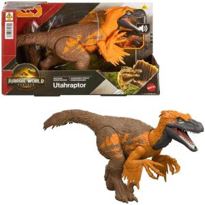 Mattel Jurassic World Dinosaur Toys with Roar Sound & Attack Action, Wild Roar Posable Figure, Physical & Connected Digital Play(Utahraptor)