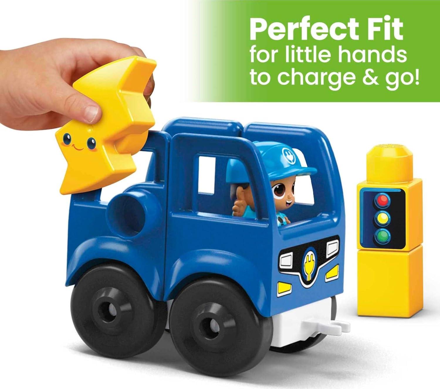 imageMEGA BLOKS FisherPrice Toddler Building Blocks Green Town Charge amp Go Bus with 34 Pieces 2 Figures Kids Age 1 YearsCharge Go Bus