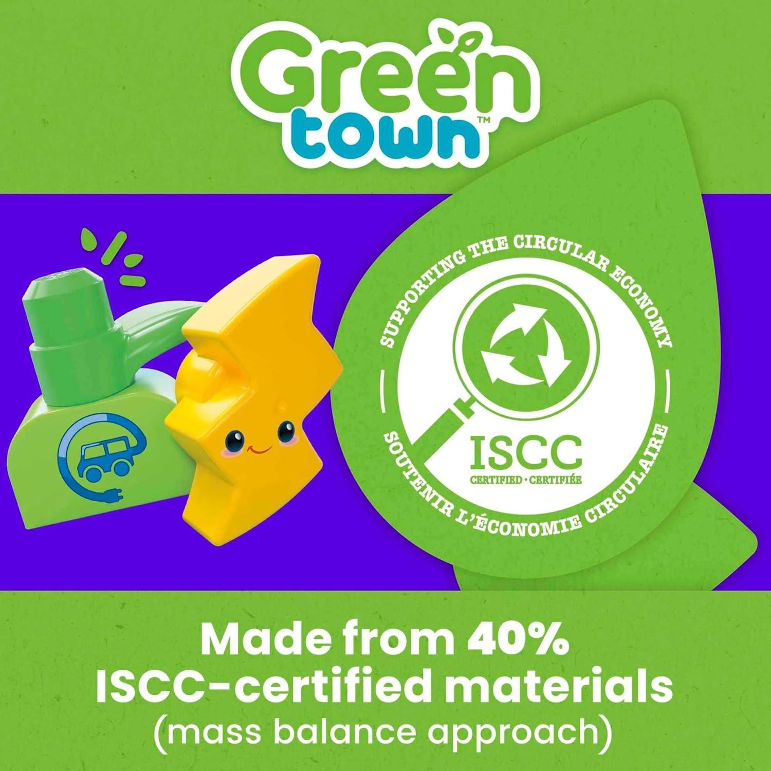 imageMEGA BLOKS FisherPrice Toddler Building Blocks Green Town Charge amp Go Bus with 34 Pieces 2 Figures Kids Age 1 YearsCharge Go Bus