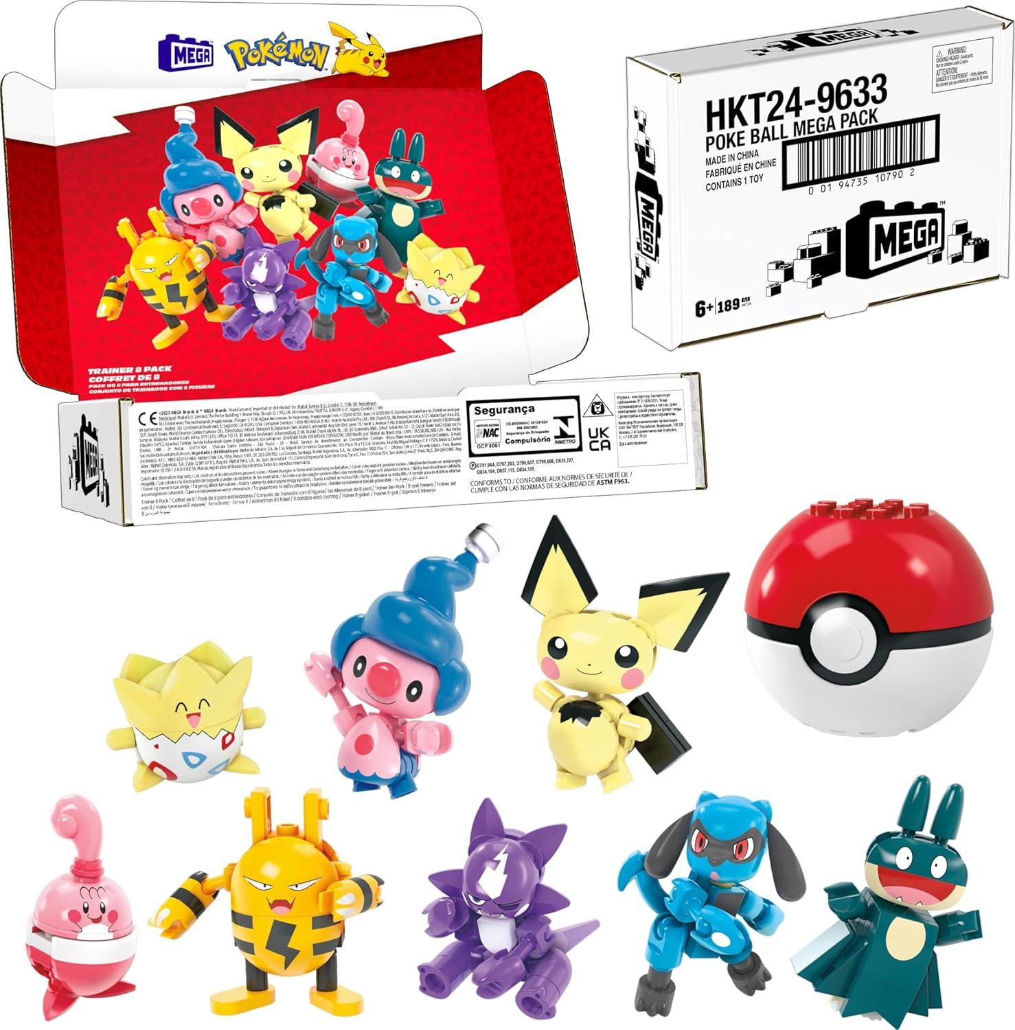 imageMEGA Pokemon Building Toys Set Trainer 8 Pack with 189 Pieces 8 Articulated and Poseable Characters 2 Inches Tall for Kids