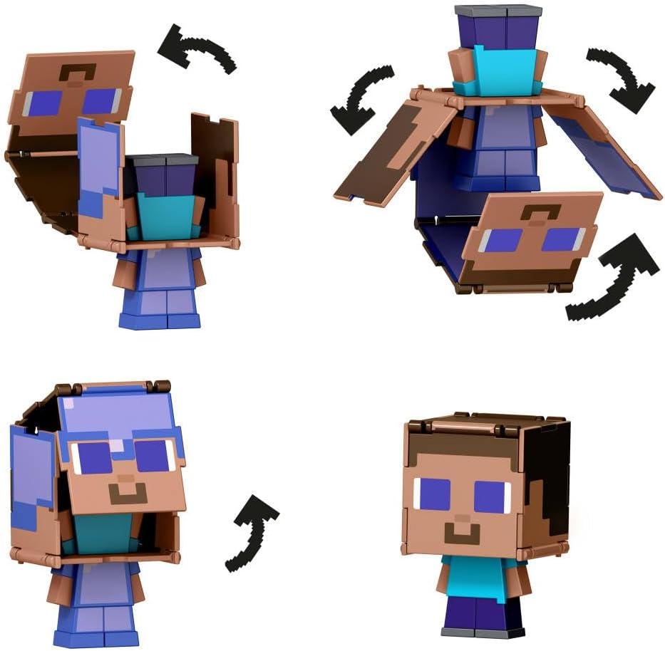 imageMattel Minecraft Flippin Figs Figures with 2in1 Fidget Play 375inch Scale Toy with Large Head amp Pixelated Design Characters May Vary