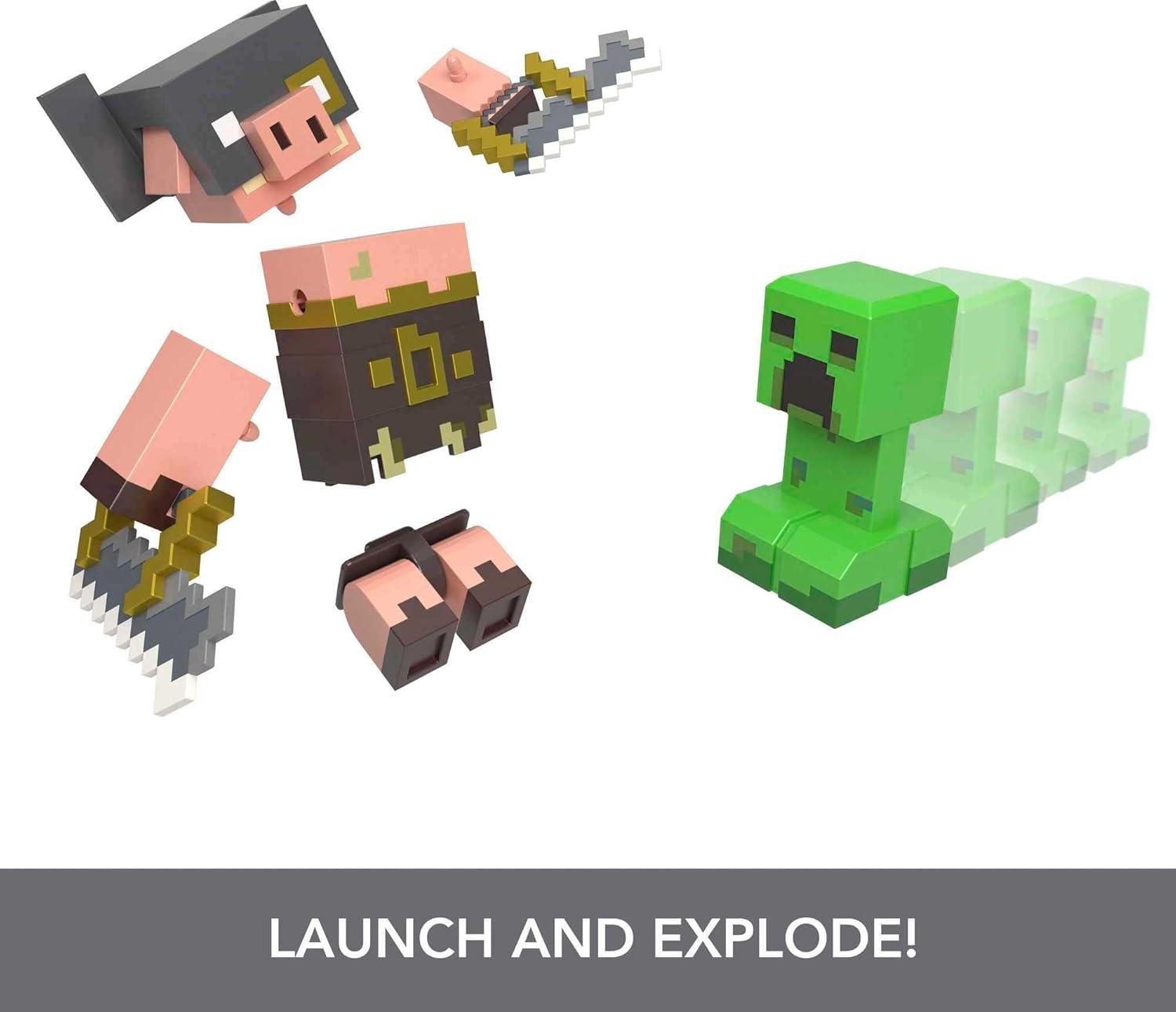 imageMattel Minecraft Legends Action Figure 2Pack Creeper vs Piglin Bruiser Set Attack amp React Collectible Toys 325inch Scale