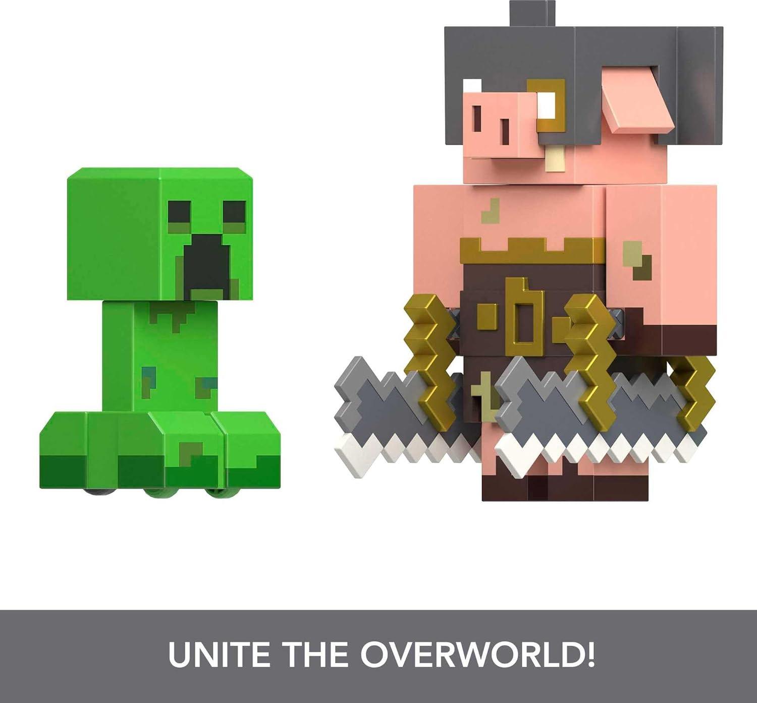 imageMattel Minecraft Legends Action Figure 2Pack Creeper vs Piglin Bruiser Set Attack amp React Collectible Toys 325inch Scale