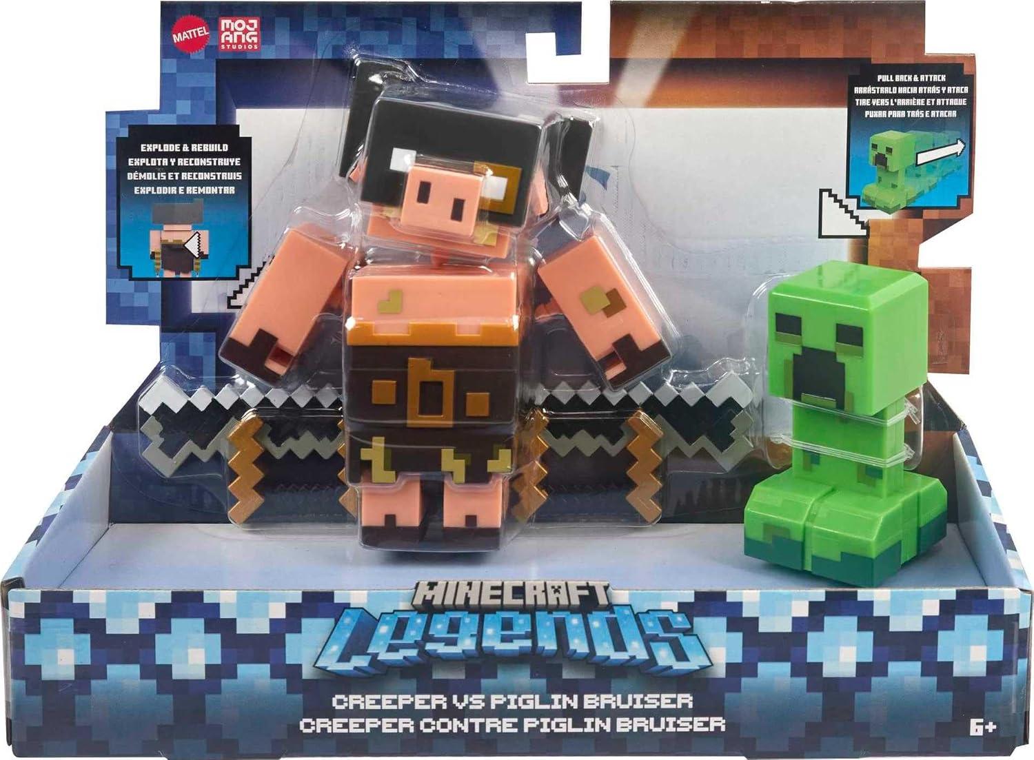 imageMattel Minecraft Legends Action Figure 2Pack Creeper vs Piglin Bruiser Set Attack amp React Collectible Toys 325inch Scale