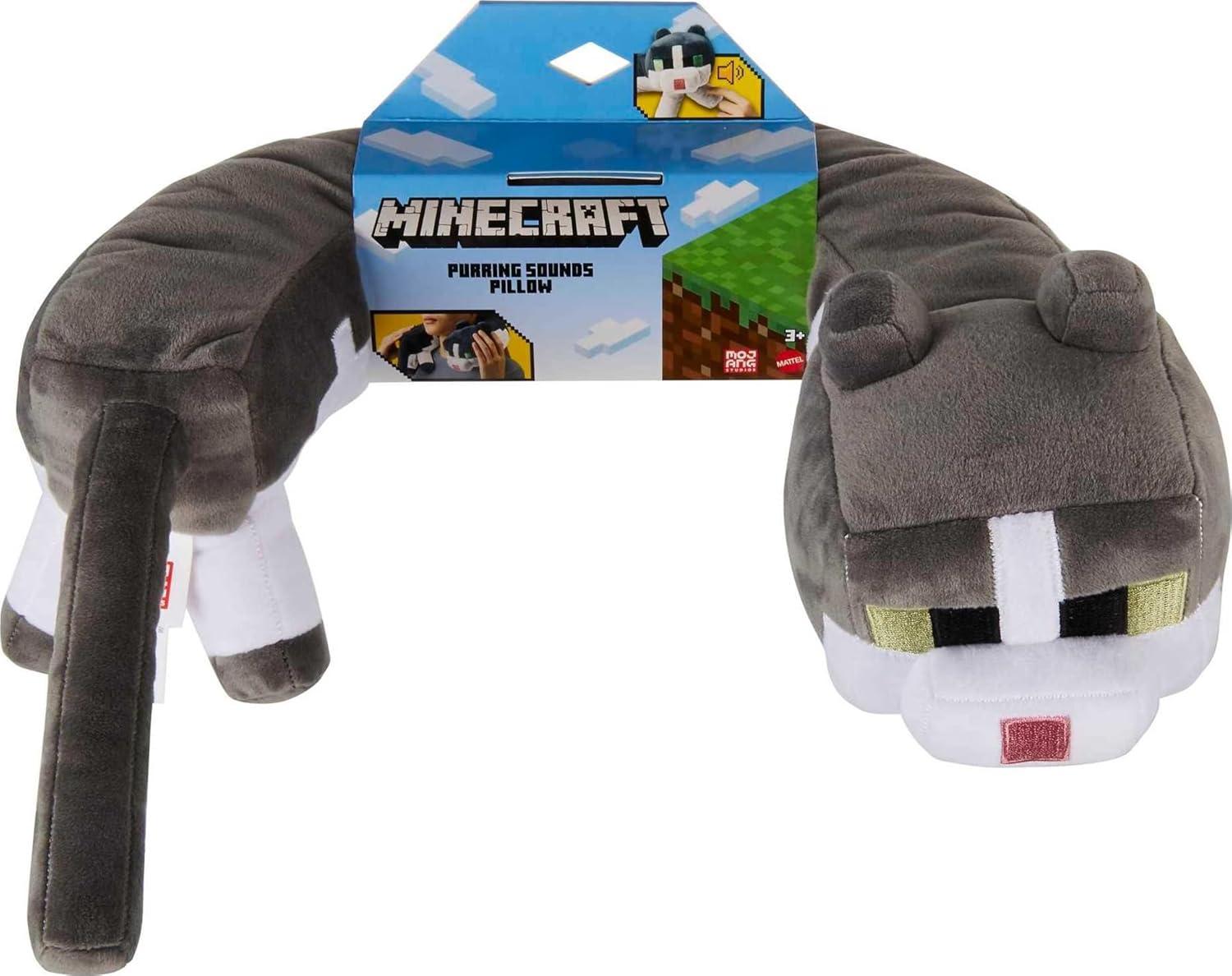 imageMattel Minecraft Purring Sounds Neck Pillow Cat Plush Toy with Sound for Travel Comfort amp Play Amazon Exclusive
