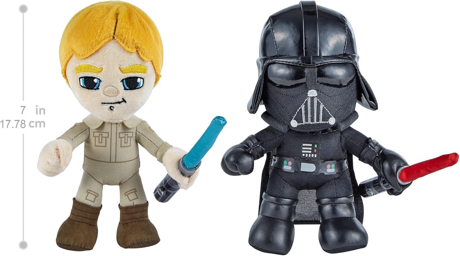 imageMattel Star Wars Plush 6inch Figure 2Pack Luke Skywalker vs Darth Vader Lightsaber Duel Set of 2 Soft Dolls with Lightup Weapons