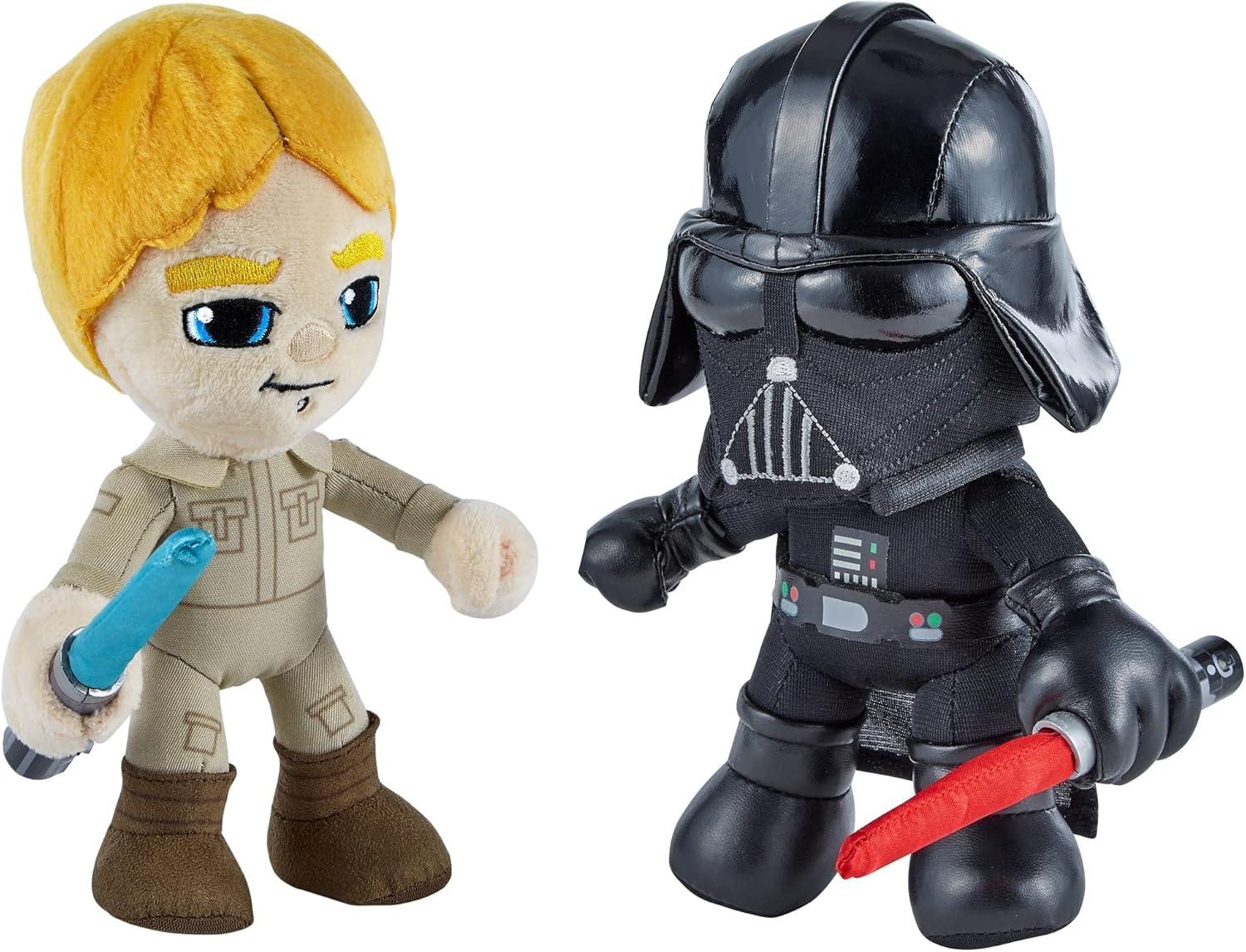 imageMattel Star Wars Plush 6inch Figure 2Pack Luke Skywalker vs Darth Vader Lightsaber Duel Set of 2 Soft Dolls with Lightup Weapons