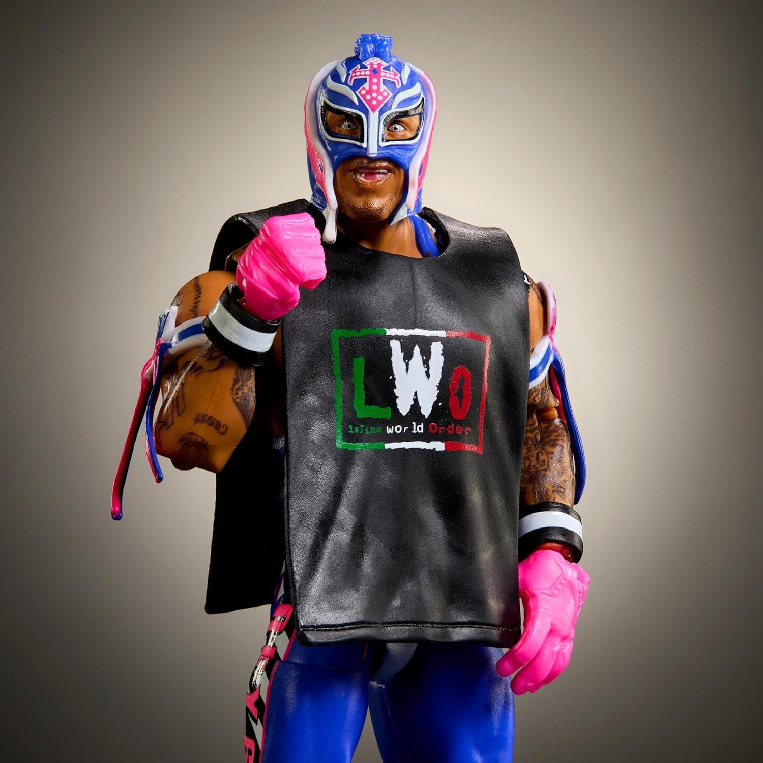 imageMattel WWE Top Picks Elite Action Figure amp Accessories Set Rey Mysterio 6inch Collectible with Swappable Hands Ring Gear amp 25 Articulation PointsRey Mysterio