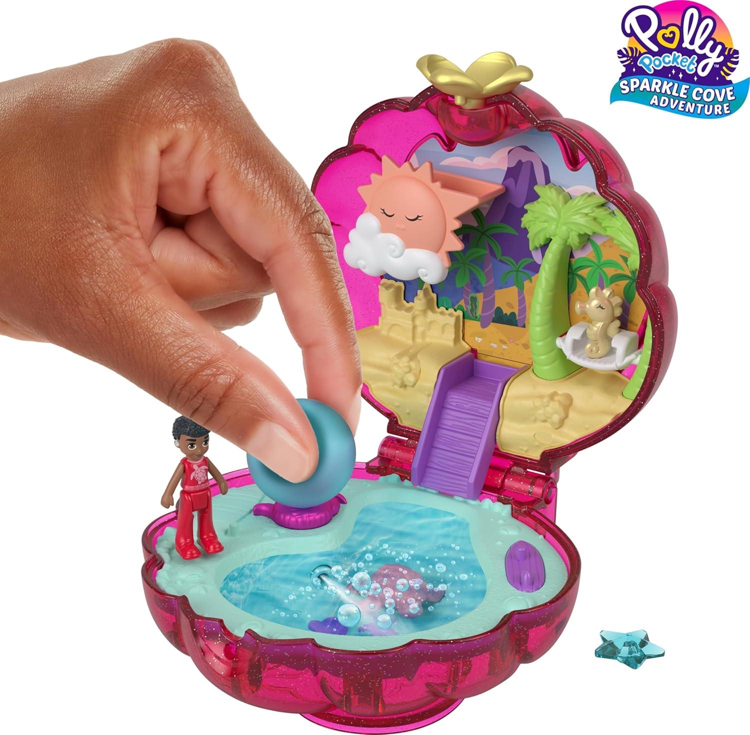 imagePolly Pocket Dolls amp Accessories Sparkle Beach Shell Compact with Micro Doll amp Ocean Pet Travel Toy with Water PlayBeach