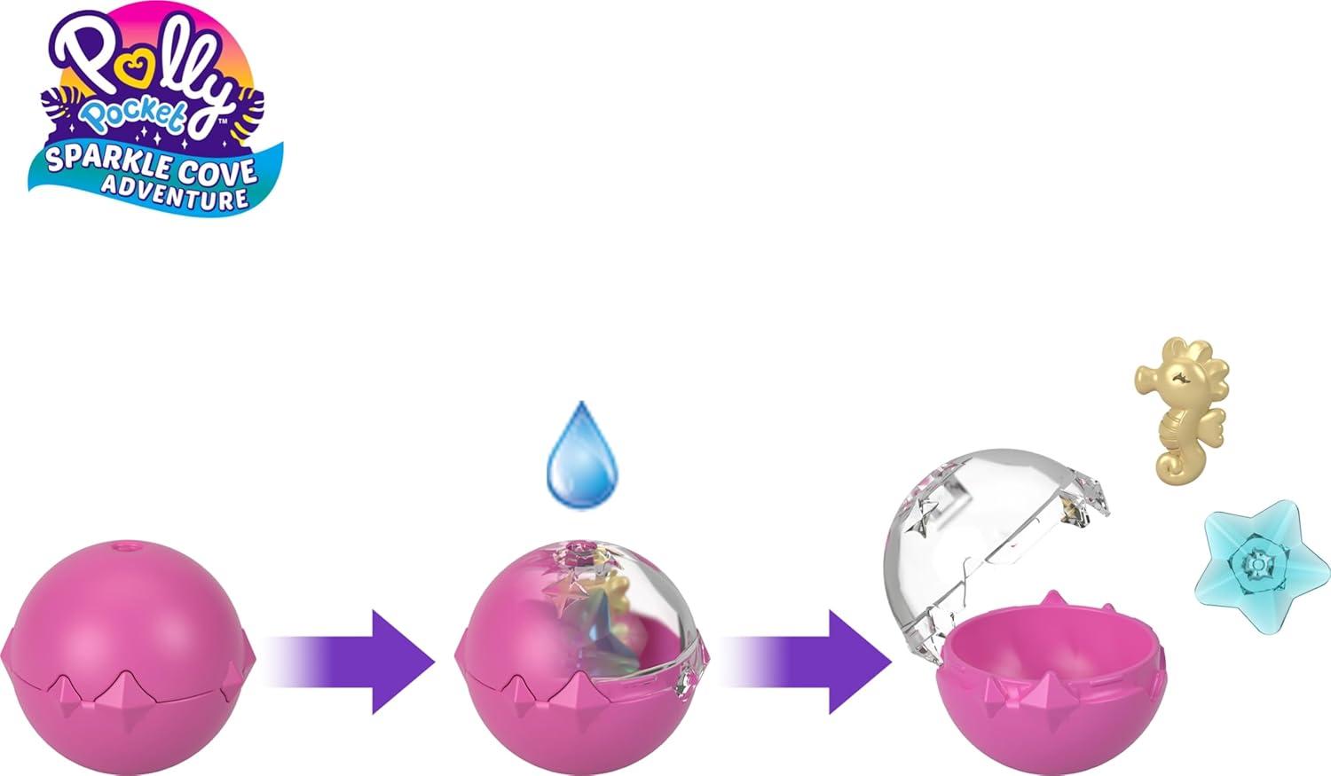 imagePolly Pocket Dolls amp Accessories Sparkle Beach Shell Compact with Micro Doll amp Ocean Pet Travel Toy with Water PlayBeach