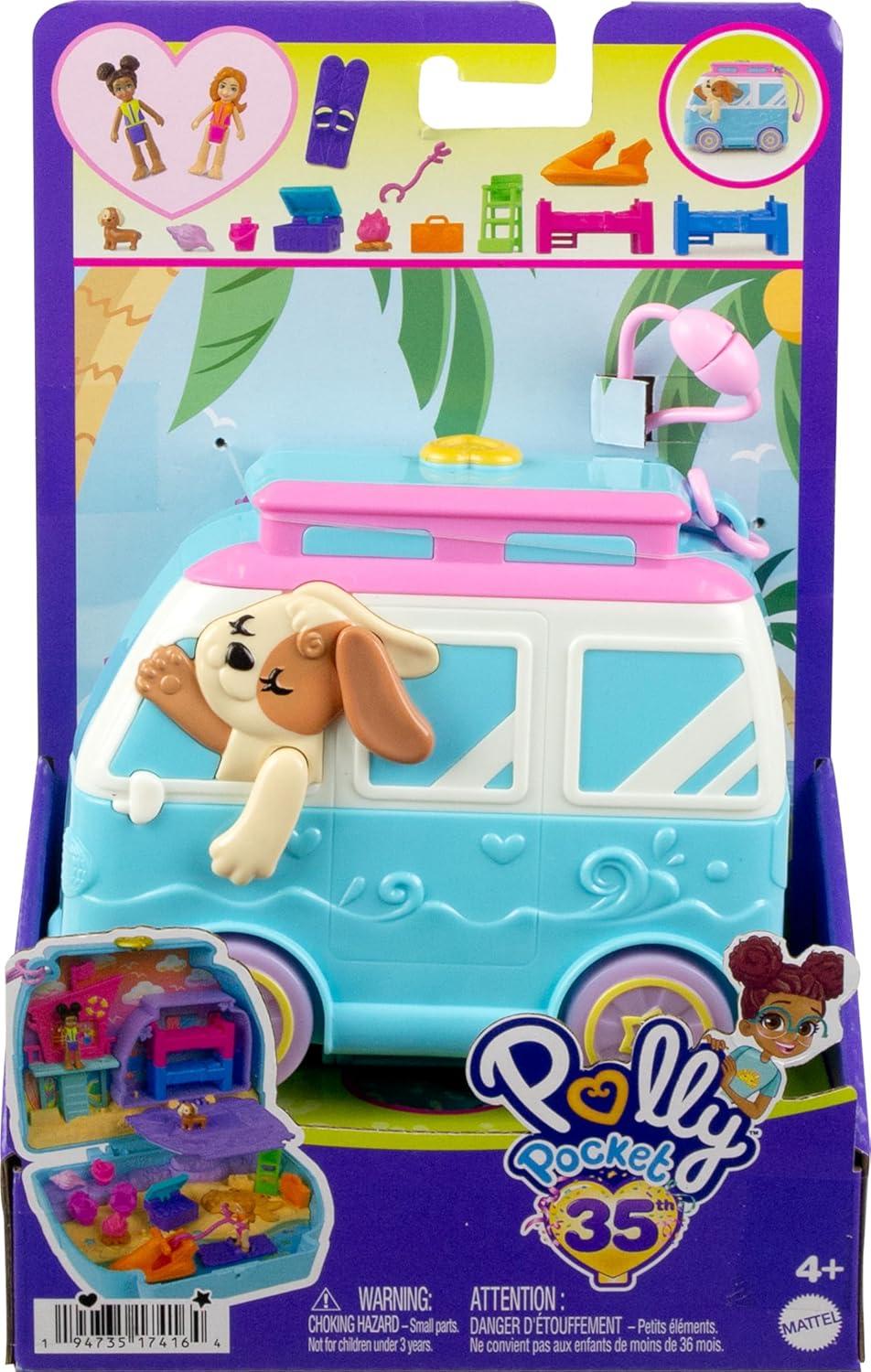 imagePolly Pocket Dolls amp Playset Seaside Puppy Ride Compact with 11 Accessories Travel Toy with Fidget Exterior