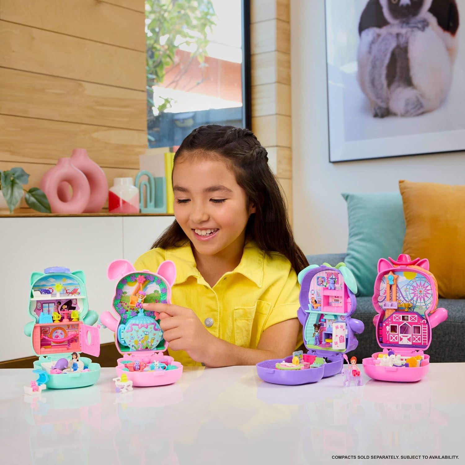 imagePolly Pocket Dolls and Playset Pony Rodeo Compact Travel Toy with 1 Micro Doll Pet Horses Food amp Fashion Styling AccessoriesTaille unique