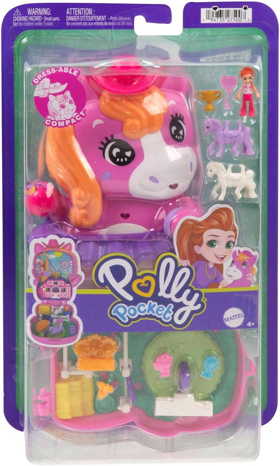 imagePolly Pocket Dolls and Playset Pony Rodeo Compact Travel Toy with 1 Micro Doll Pet Horses Food amp Fashion Styling AccessoriesTaille unique