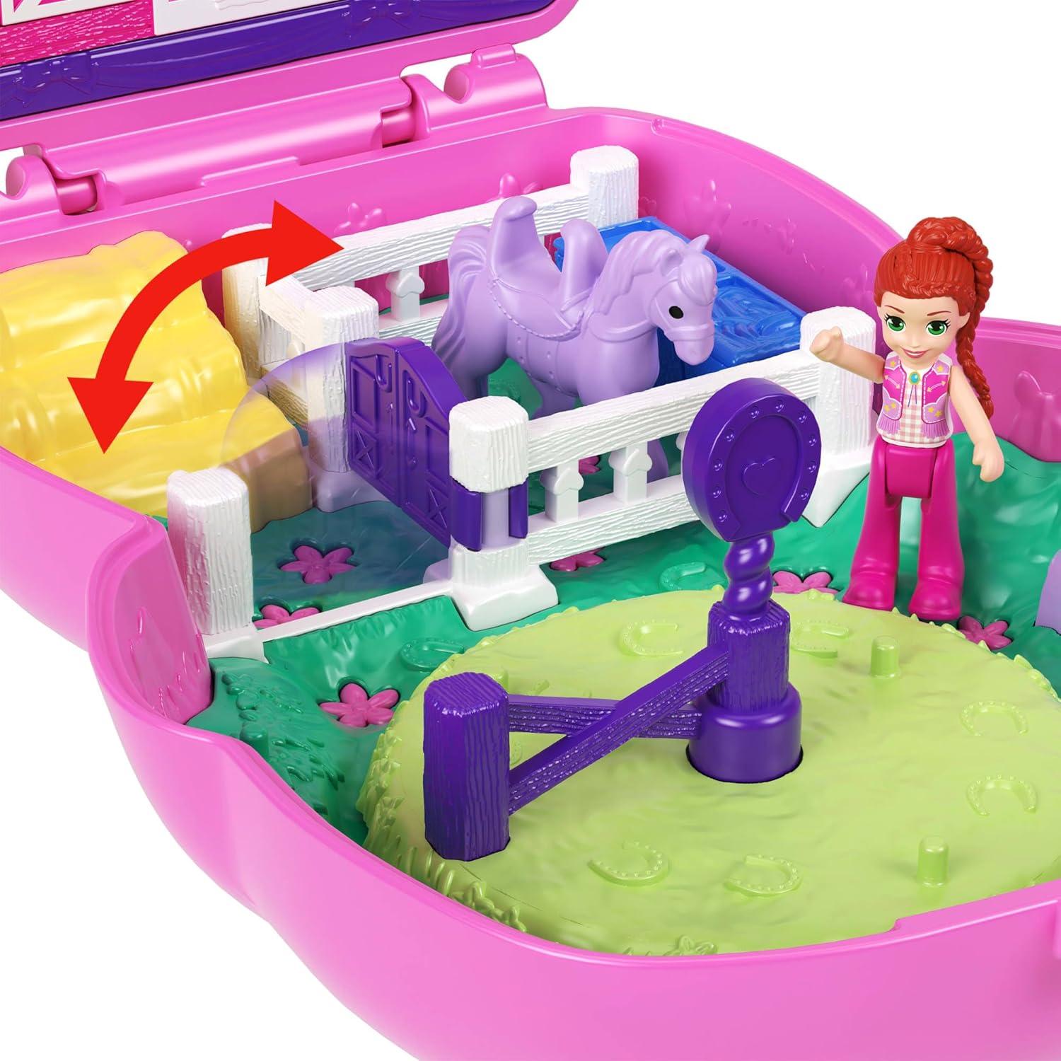 imagePolly Pocket Dolls and Playset Pony Rodeo Compact Travel Toy with 1 Micro Doll Pet Horses Food amp Fashion Styling AccessoriesTaille unique