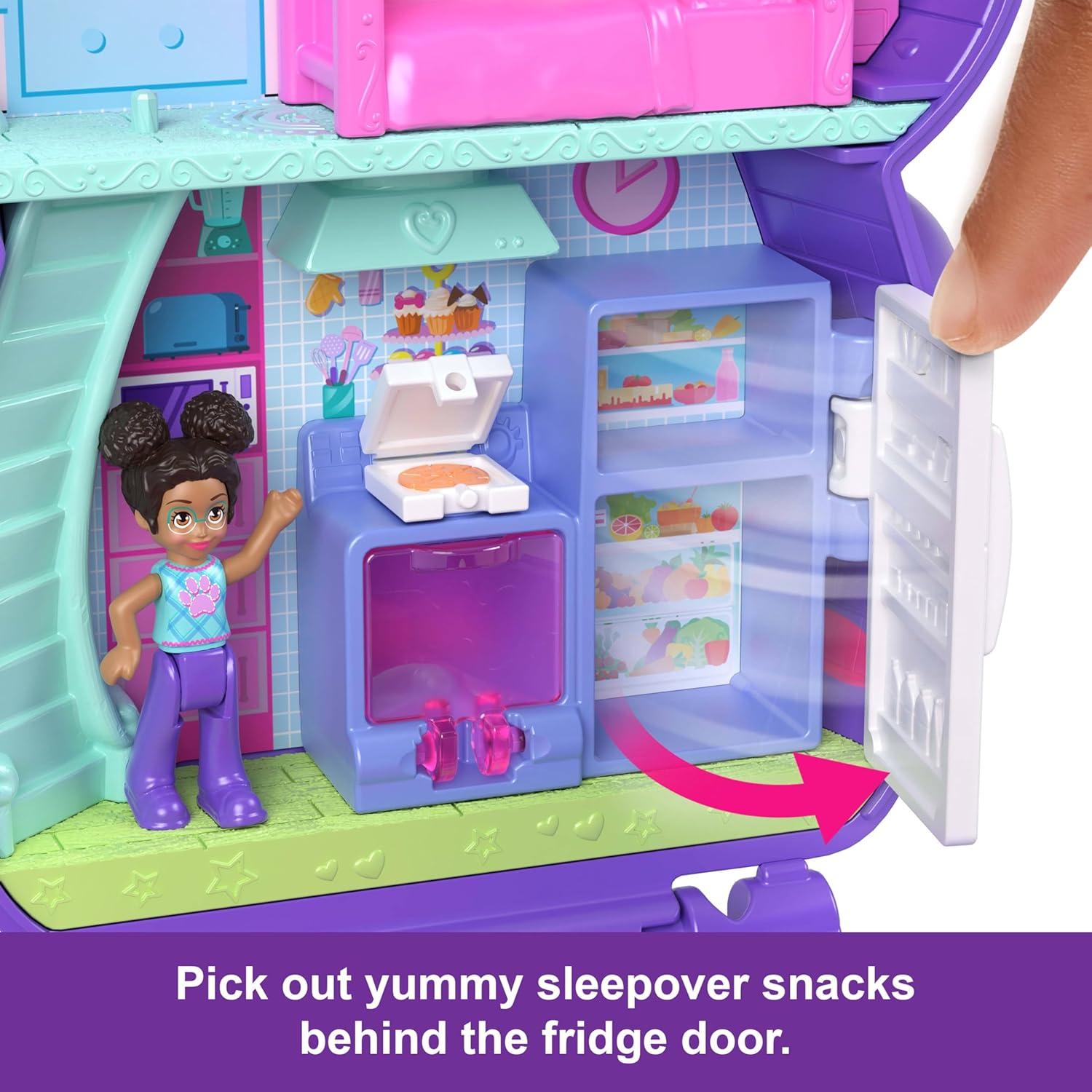 imagePolly Pocket Dolls and Playset Sleepover Puppy Compact Travel Toy with 1 Micro Doll Pet Dogs Food amp Fashion Styling Accessories
