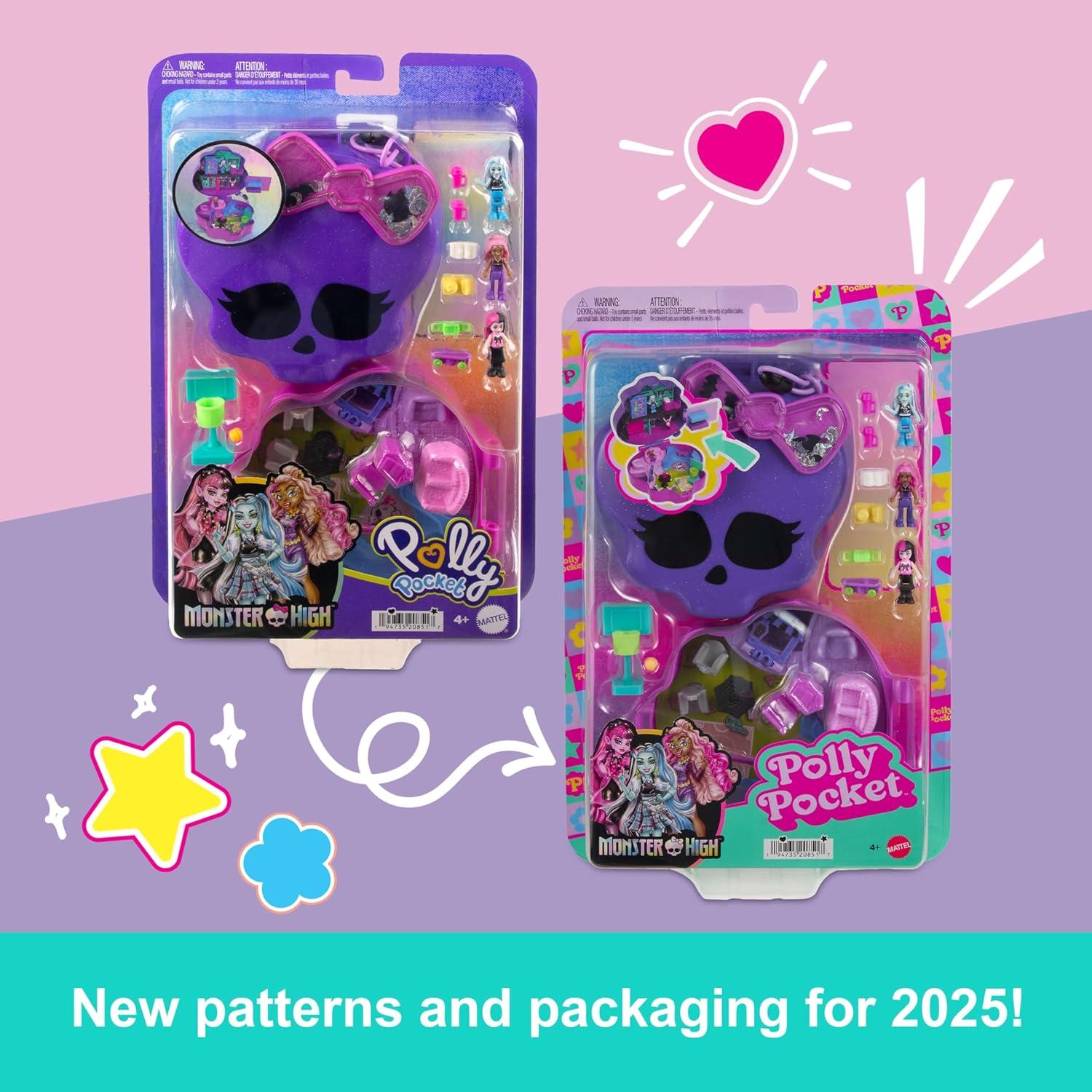 imagePolly Pocket Monster High Playset with 3 Micro Dolls amp 10 Accessories Opens to High School Collectible Travel Toy with StorageMulticolor