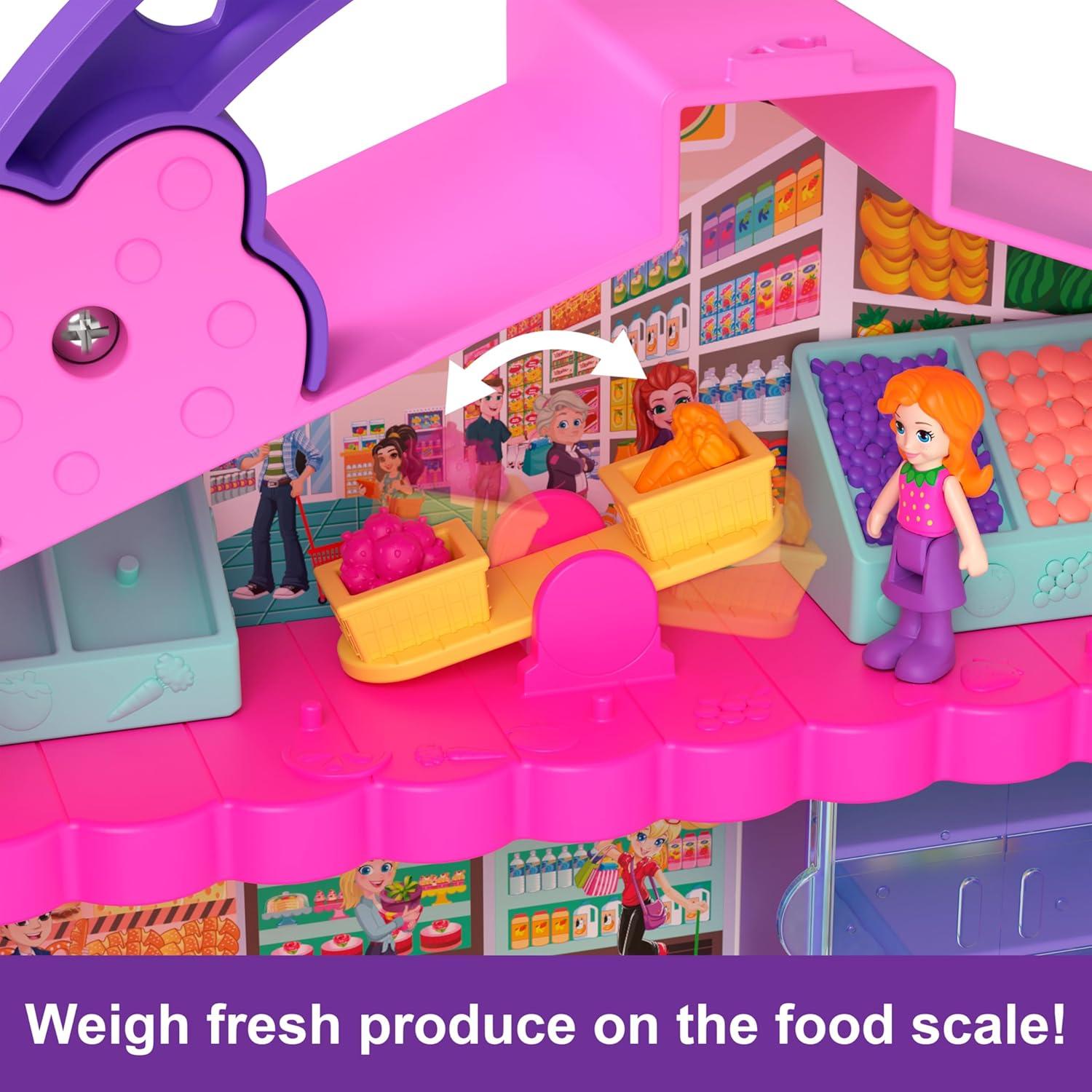 imagePolly Pocket Pollyville Fresh Market Dolls amp Playset Food Toy with 2 Micro Dolls 12 Accessories Include Toy Car amp PetStandard Packaging