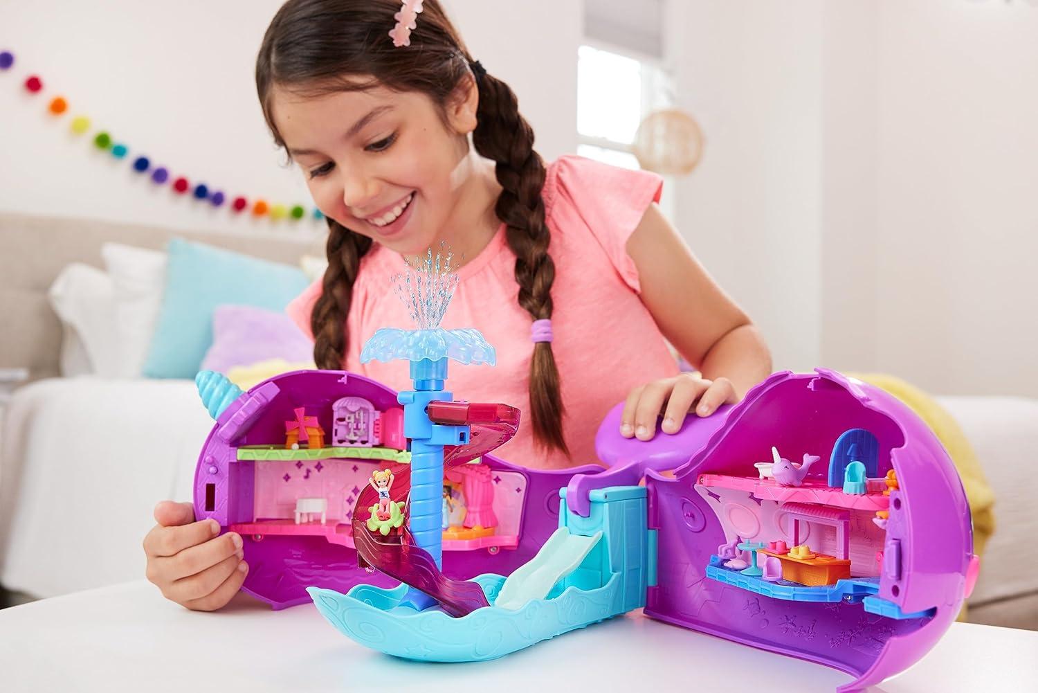 imagePolly Pocket Toy Boat Playset with 2 Dolls Surprise Accessories amp Water Play Sparkle Cove Adventure Narwhal BoatModern