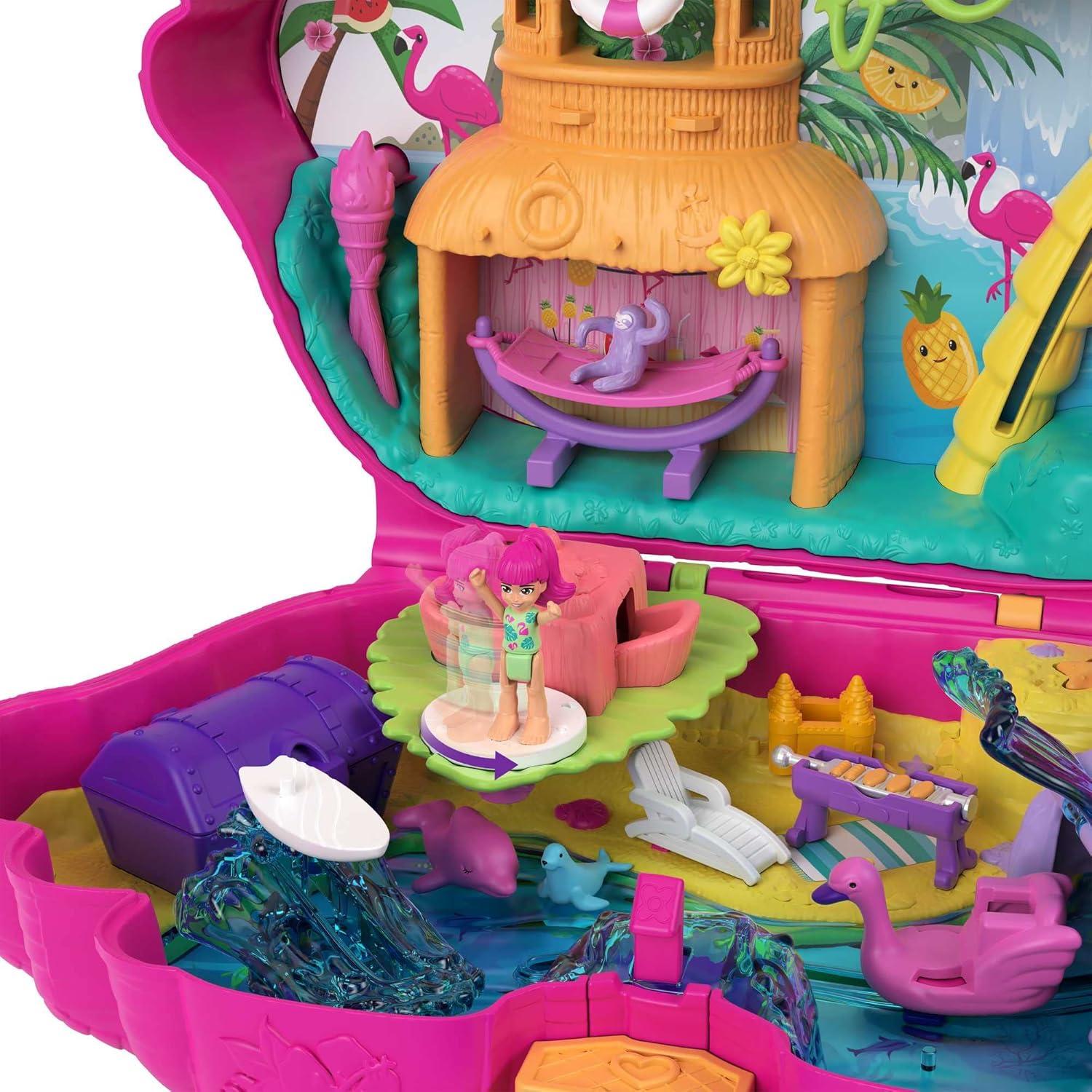 imagePolly Pocket Travel Toy Flamingo Party Playset with 2 Micro Dolls amp 26 Surprise Accessories Animal Toy Compact