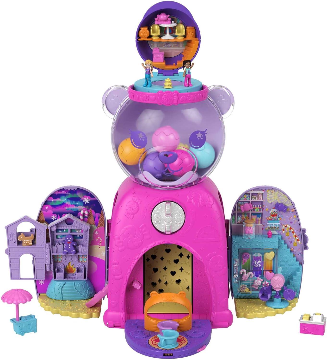 imagePolly Pocket Travel Toy Gumball Bear Playset with 2 Micro Dolls amp 26 Surprise Accessories Animal Toy Compact