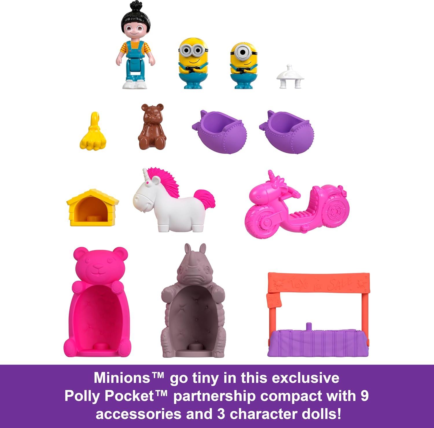 imagePolly Pocket amp Minions Playset with 1 Doll 2 Minions Figures amp Fluffy The Unicorn Toy Collectible Compact with 9 Accessories