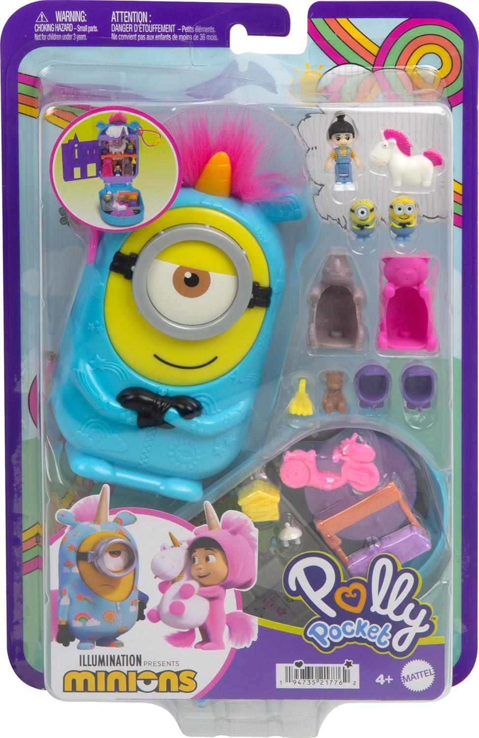 imagePolly Pocket amp Minions Playset with 1 Doll 2 Minions Figures amp Fluffy The Unicorn Toy Collectible Compact with 9 Accessories