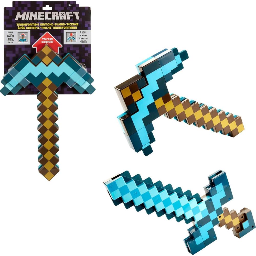 imageMattel Minecraft Transforming Diamond Sword amp PickAxe KidSized 2in1 Toy Accessory for RolePlay amp CostumesSwordPickaxe