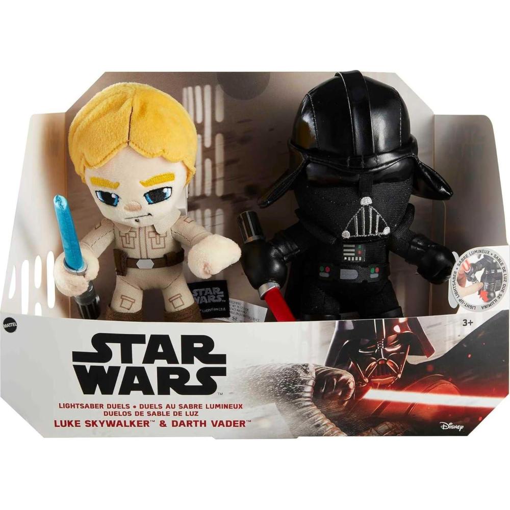 imageMattel Star Wars Plush 6inch Figure 2Pack Luke Skywalker vs Darth Vader Lightsaber Duel Set of 2 Soft Dolls with Lightup Weapons