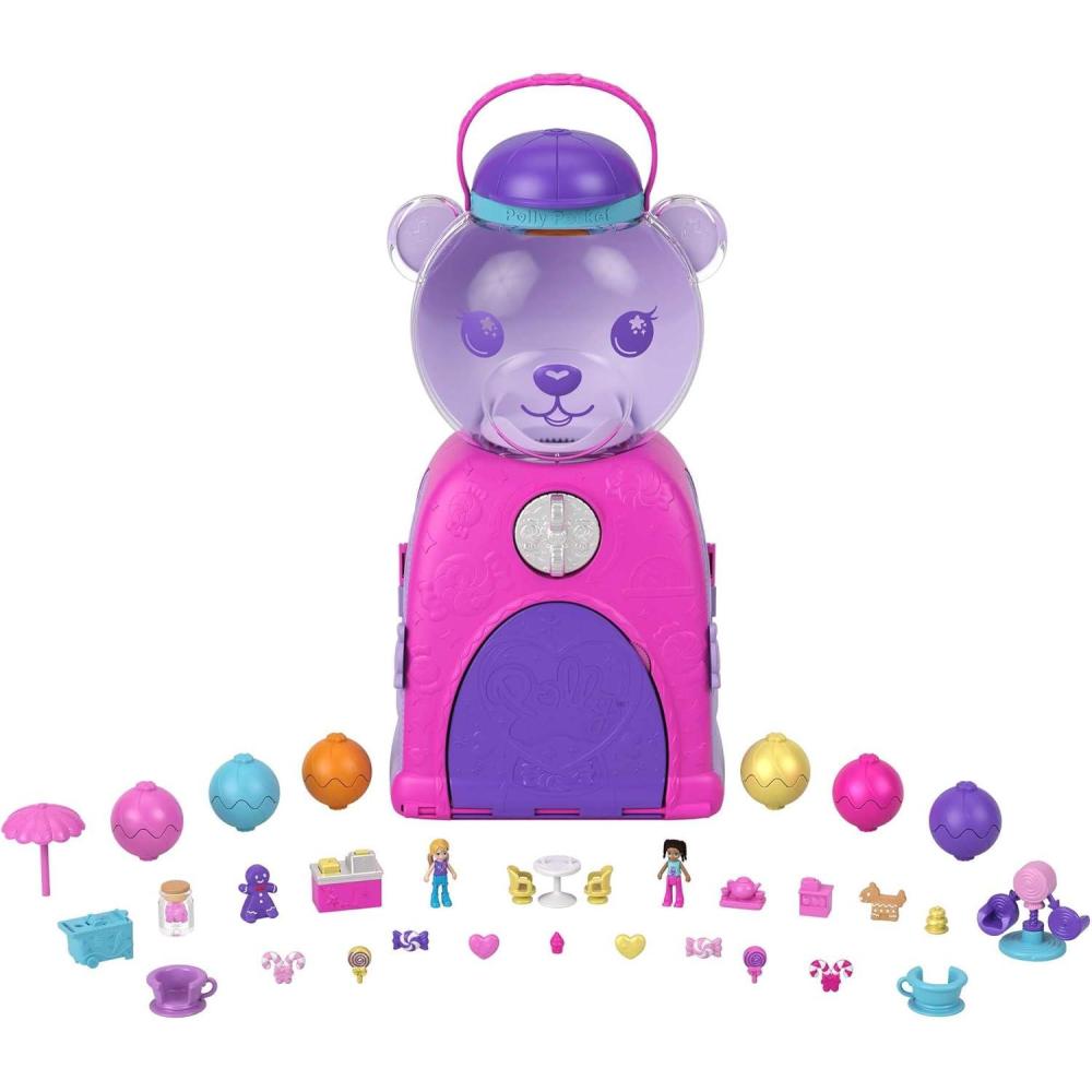 imagePolly Pocket Travel Toy Gumball Bear Playset with 2 Micro Dolls amp 26 Surprise Accessories Animal Toy Compact