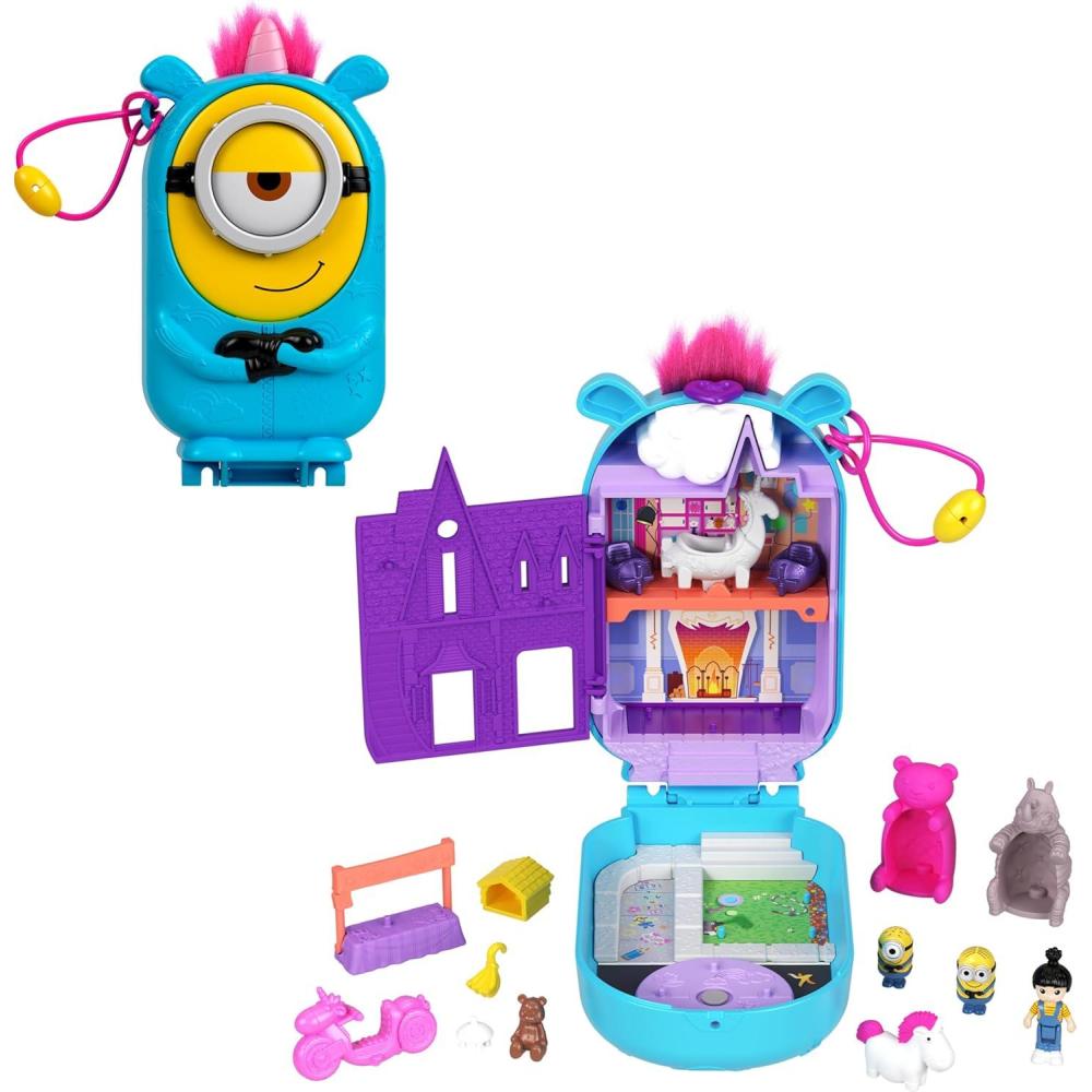 imagePolly Pocket amp Minions Playset with 1 Doll 2 Minions Figures amp Fluffy The Unicorn Toy Collectible Compact with 9 Accessories