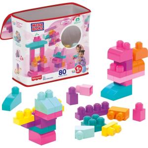 MEGA BLOKS First Builders Toddler Blocks Toys Set, Big Building Bag Collection with 80 Pieces and Storage, Pink, Ages 1+ Years(Multicolor)