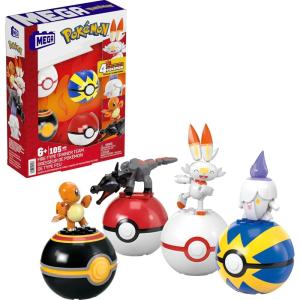MEGA Pokémon Building Toys Set Grass-Type Trainer Team with 118 Pieces, 4 Poseable Character, 2 Inches Tall, for Kids(Fire Type Trainer Team)