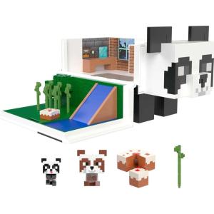 Mattel Minecraft Mob Head Minis Toys, Panda Playhouse Playset with 2 Panda Action Figures, Removable Bamboo Shoots & Cake Slice Accessories(Playset)