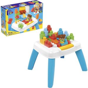 Mega Bloks Fisher-Price Toddler Blocks Toy Set, Build ‘n Tumble Activity Table with 25 Pieces and Storage, 1 Figure, Blue, Ages 1+ Years(Build ‘N Tumble Table)