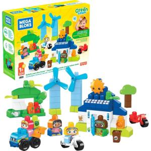 Mega Bloks Fisher-Price Toddler Blocks Toy Set, Green Town Build ‘n Learn Eco House with 88 Pieces, 4 Figures, Ages 1+ Years(Build & Learn Eco House)