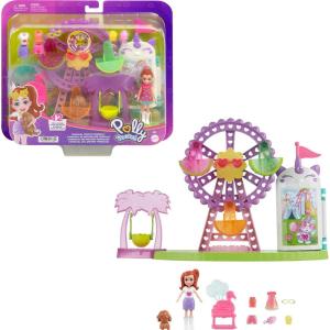 Polly Pocket Doll & Playset, Tropical Treats Carnival Food-Themed Toy Includes 3-inch Doll, 1 Puppy, 10 Accessories & Spinning Ferris Wheel