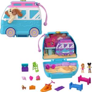 Polly Pocket Dolls & Playset, Seaside Puppy Ride Compact with 11 Accessories, Travel Toy with Fidget Exterior