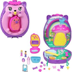 Polly Pocket Dolls & Playset with Pets & 13 Accessories, 2-in-1 Momma Monkey & Baby Wearable Purse & Animal Toy(Hedgehog)