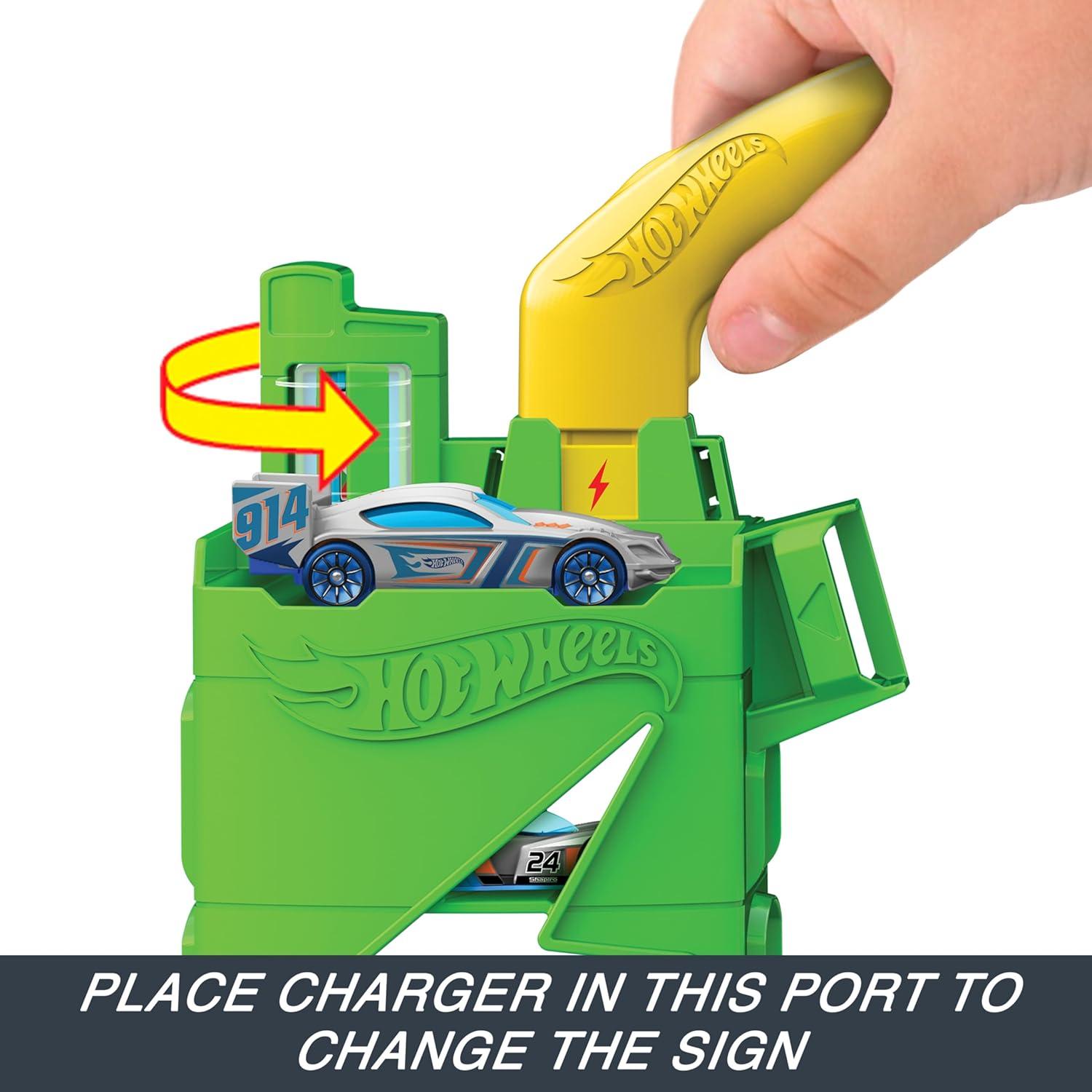 imageHot Wheels City Track Set Super Recharge Fuel Station Playset with EV Chargers amp 164 Scale Toy Car