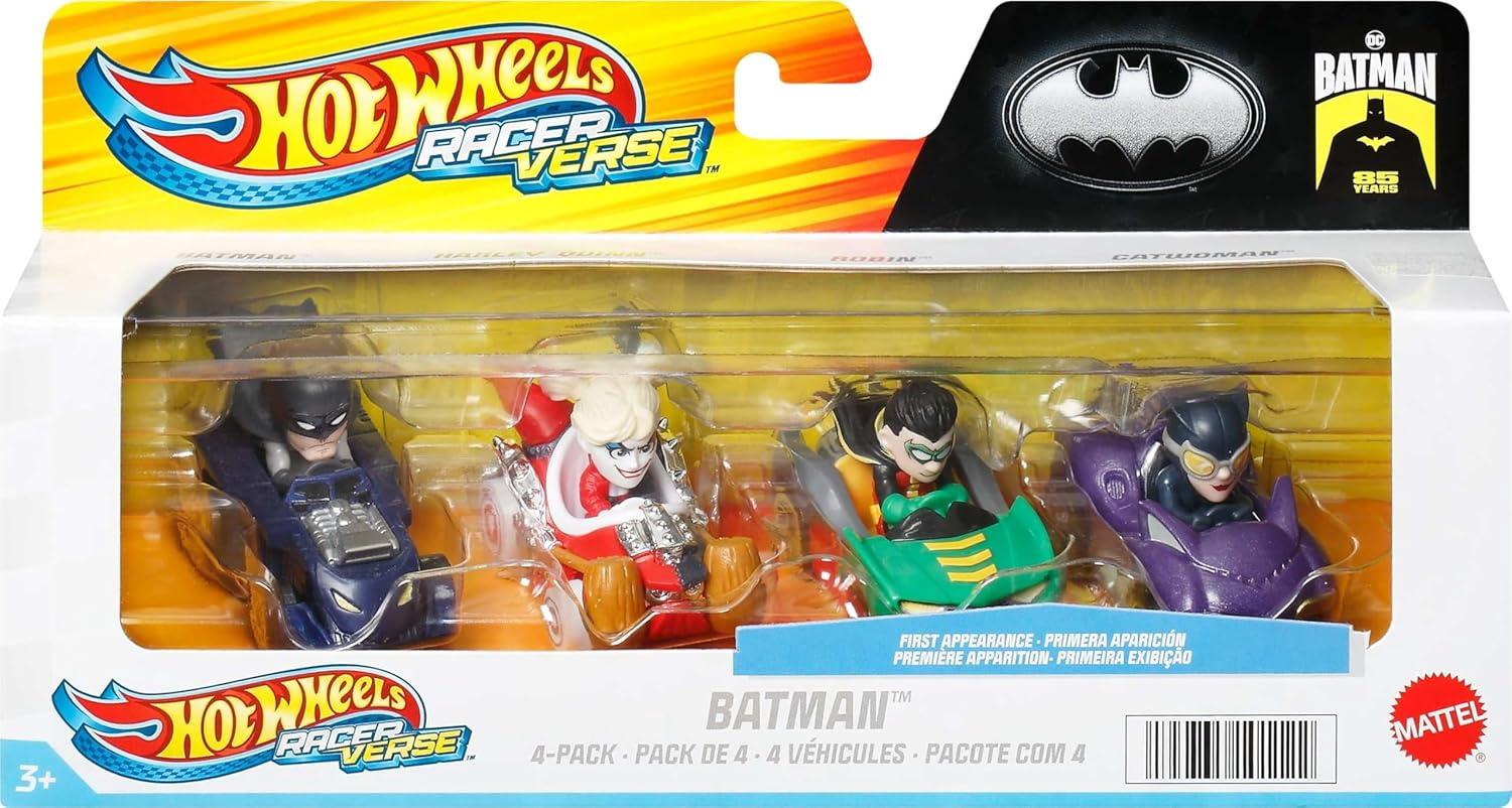 imageHot Wheels RacerVerse Set of 4 DieCars 164 Scale Toy Cars Optimized for Driving on Tracks with Pop Culture Characters as DriversBatman DC