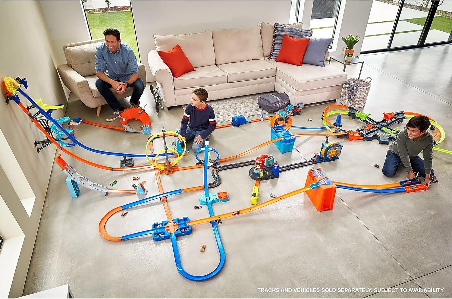 imageHot Wheels Toy Car Track Builder Playset Deluxe Stunt Box with 25 Component Parts amp 164 Scale Vehicle Amazon ExclusivePlayset