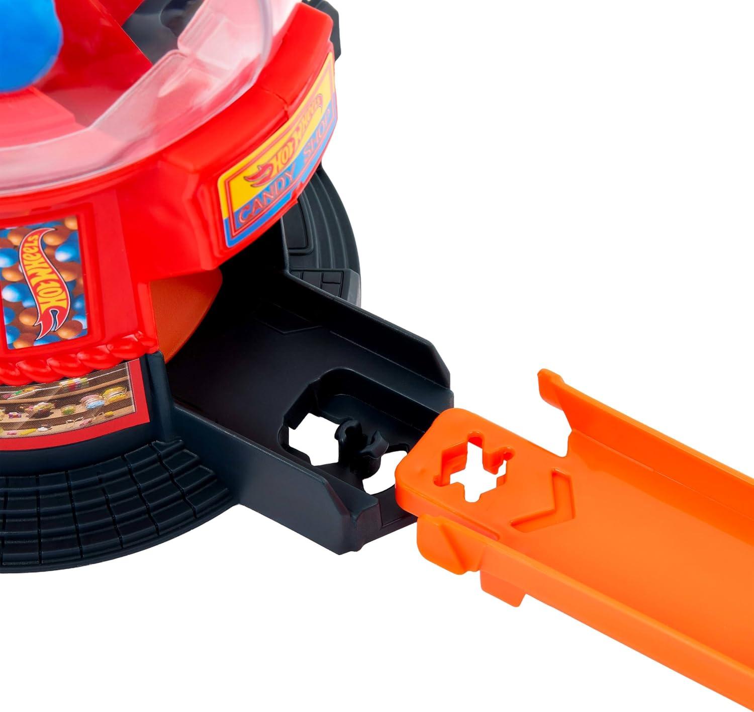 imageHot Wheels Toy Car Track Set Gumball Machine Playset with 164 Scale DieCast DonutShaped Vehicle amp Speed Snap Track Downtown City Candy Shop