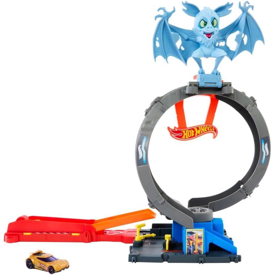 imageHot Wheels City Toy Car Track Set Bat Loop Attack with Adjustable Loop amp Launcher 164 Scale Vehicle Connects to Other SetsBat Loop