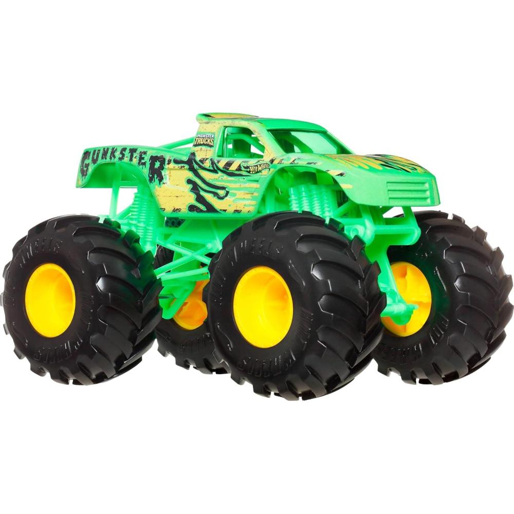 imageHot Wheels Monster Trucks Oversized Monster Truck 124 Scale DieCast Toy Truck with Giant Wheels and Cool DesignsGunkster