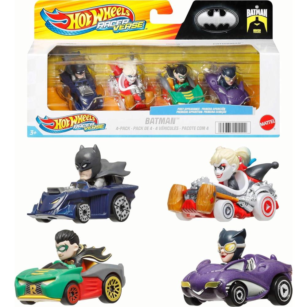imageHot Wheels RacerVerse Set of 4 DieCars 164 Scale Toy Cars Optimized for Driving on Tracks with Pop Culture Characters as DriversBatman DC
