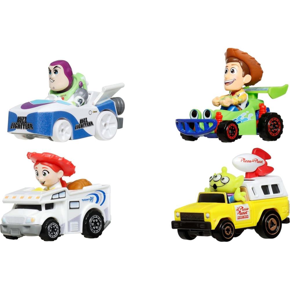 imageHot Wheels RacerVerse Set of 4 DieCars 164 Scale Toy Cars Optimized for Driving on Tracks with Pop Culture Characters as DriversToy Story 30th