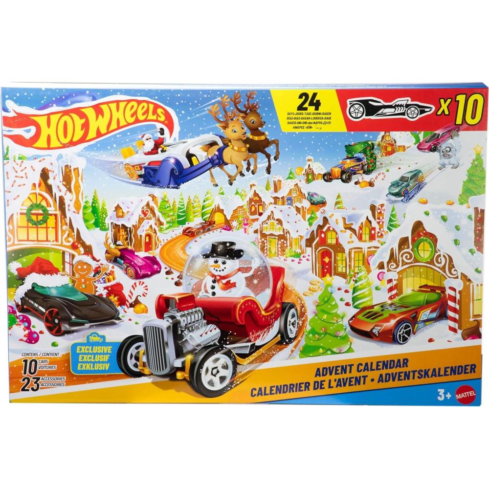 imageHot Wheels Toy Cars amp Playset 2025 Advent Calendar with 10 Vehicles in 164 Scale 10 Ornament Clips amp 14 WinterThemed Accessories
