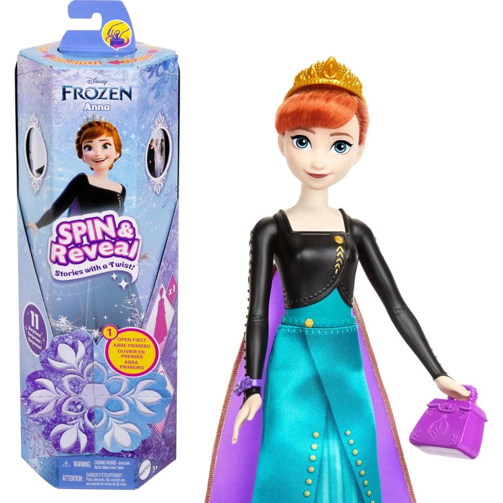 imageMattel Disney Frozen Anna Fashion Doll Set Spin amp Reveal with 11 Surprises Including 5 Accessories 5 Stickers amp Play Scene Inspired by The Movie