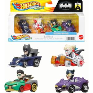 Hot Wheels RacerVerse, Set of 4 Die-Cars 1:64 Scale Toy Cars Optimized for Driving on Tracks with Pop Culture Characters as Drivers(Batman DC)