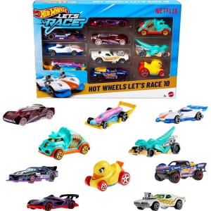 Hot Wheels Toy Cars & Trucks, Let’s Race 10-Pack, Set of 10 1:64 Scale Vehicles from The Animated Netflix Show for Play or Display (Styles May Vary) (Amazon Exclusive)